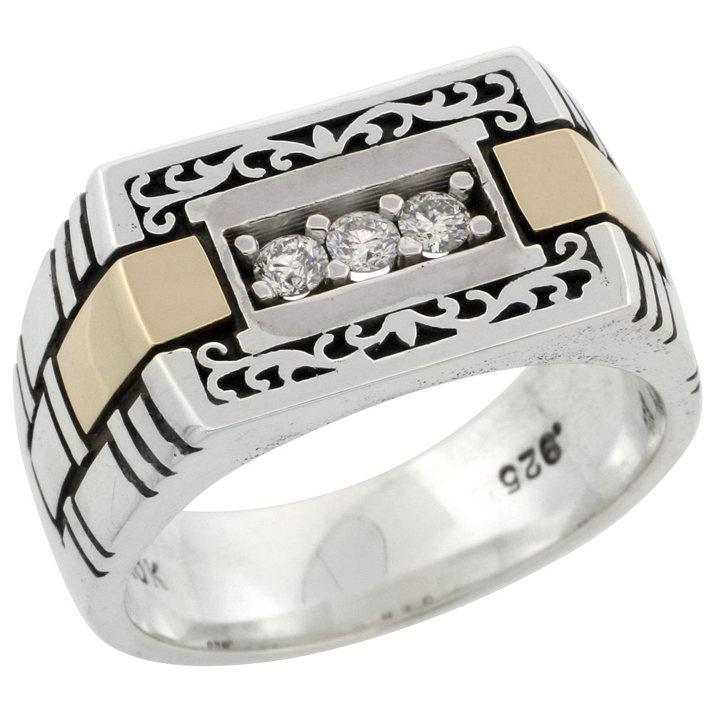 10k Gold & Sterling Silver 2-Tone Men's Celtic Diamond Ring with 0.19 ct. Brilliant Cut Diamonds, 7/16 inch wide