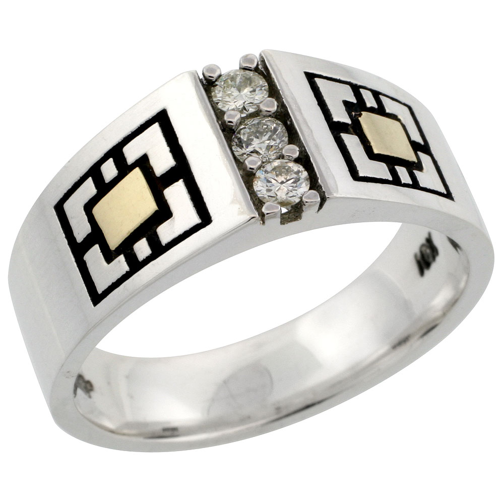 10k Gold & Sterling Silver 2-Tone Men's 3-Stone Diamond Ring with 0.27 ct. Brilliant Cut Diamonds, 11/32 inch wide