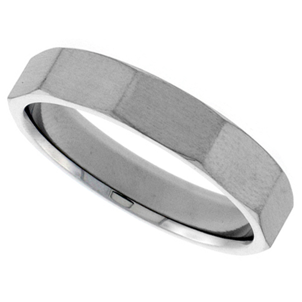 Stainless Steel 5mm Faceted Wedding Band Thumb Ring Beveled Edges Matte Finish Comfort-Fit, sizes 6-10.5