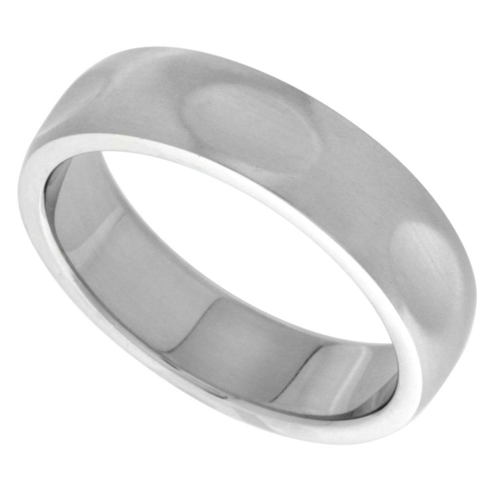 Surgical Stainless Steel 6mm Dabbed Surface Wedding Band Ring comfort-Fit Domed, sizes 8 - 14