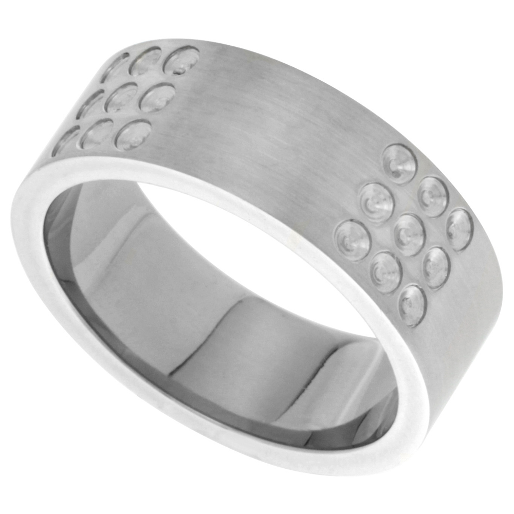 Stainless Steel 8mm Wedding Band Ring Dotted Design Matte Finish, sizes 8 - 13