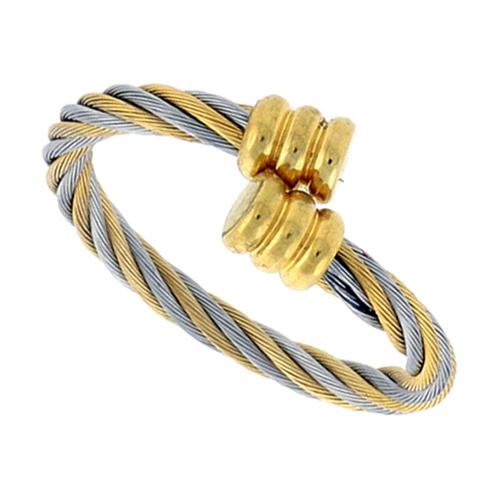 Surgical Stainless Steel Cable Ring 2.5 mm 2-tone Gold Fits sizes 8 - 10