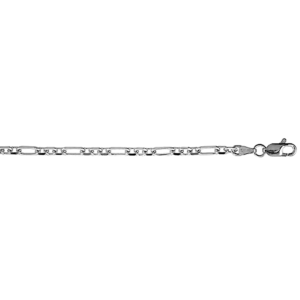 Sterling Silver Figaro Cable Link Chain Necklaces &amp; Bracelets 3.7mm Beveled Nickel Free Italy, 7-30 inch