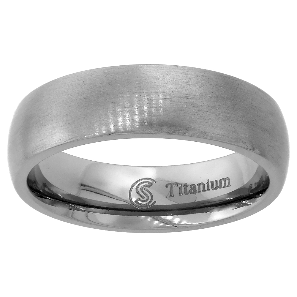 6mm Plain Titanium Domed Wedding Band for Men and Women Thumb Ring Brushed Finish Comfort Fit sizes 7 - 14