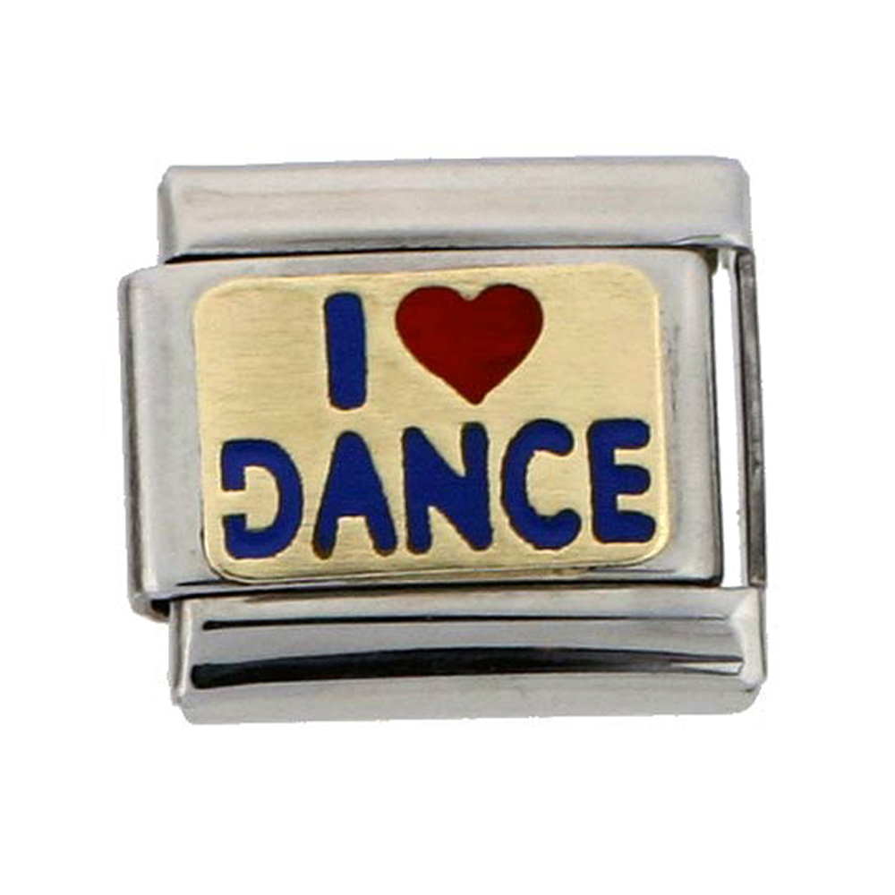 Stainless Steel 18k Gold I Love Dance Charm for Italian Charm Bracelets