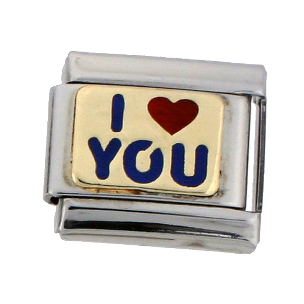 Stainless Steel 18k Gold I Love You Charm for Italian Charm Bracelets