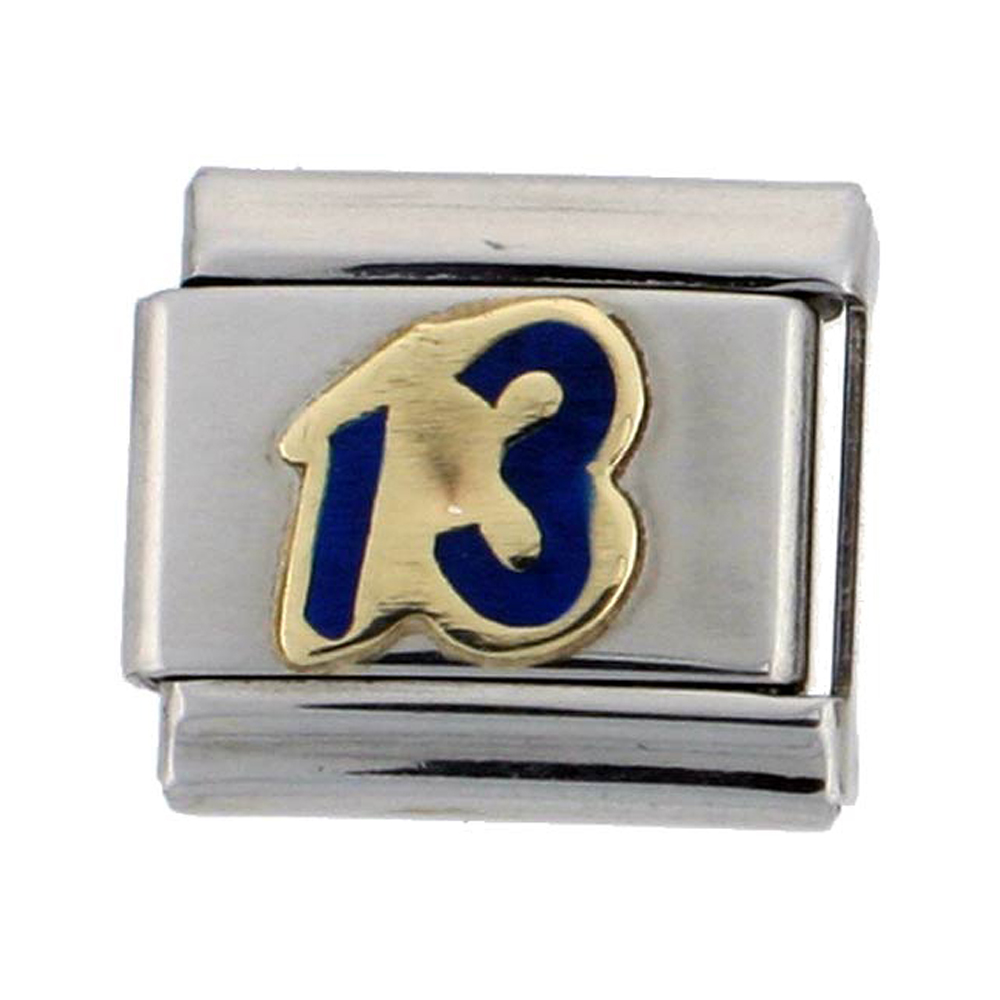 Stainless Steel 18k Gold Lucky Number 13 Charm for Italian Charm Bracelets