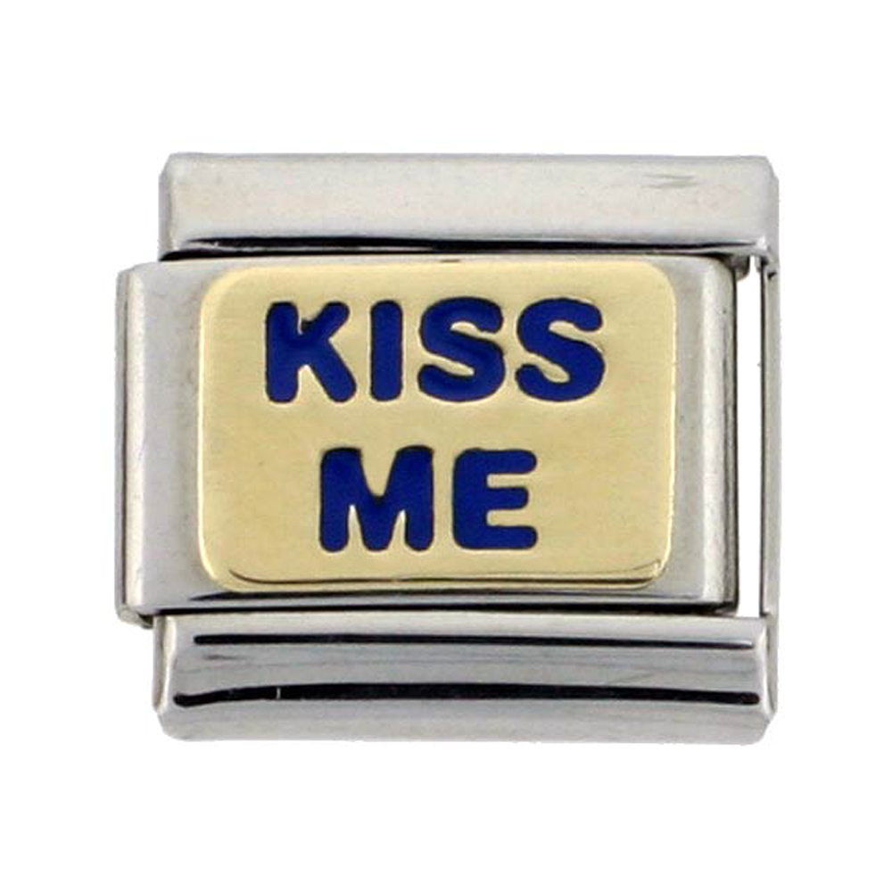 Stainless Steel 18k Gold Kiss Me Charm for Italian Charm Bracelets