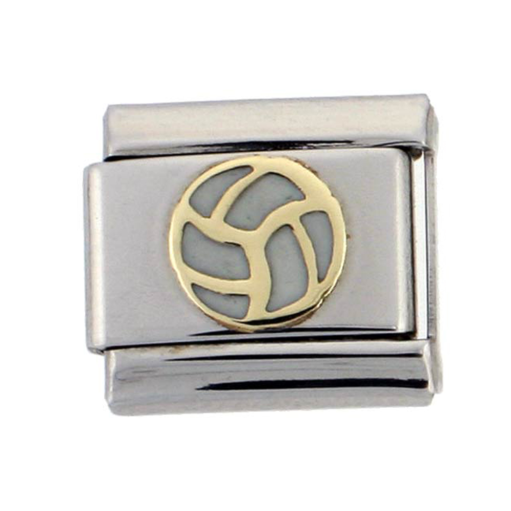 Stainless Steel 18k Gold Volleyball Charm for Italian Charm Bracelets