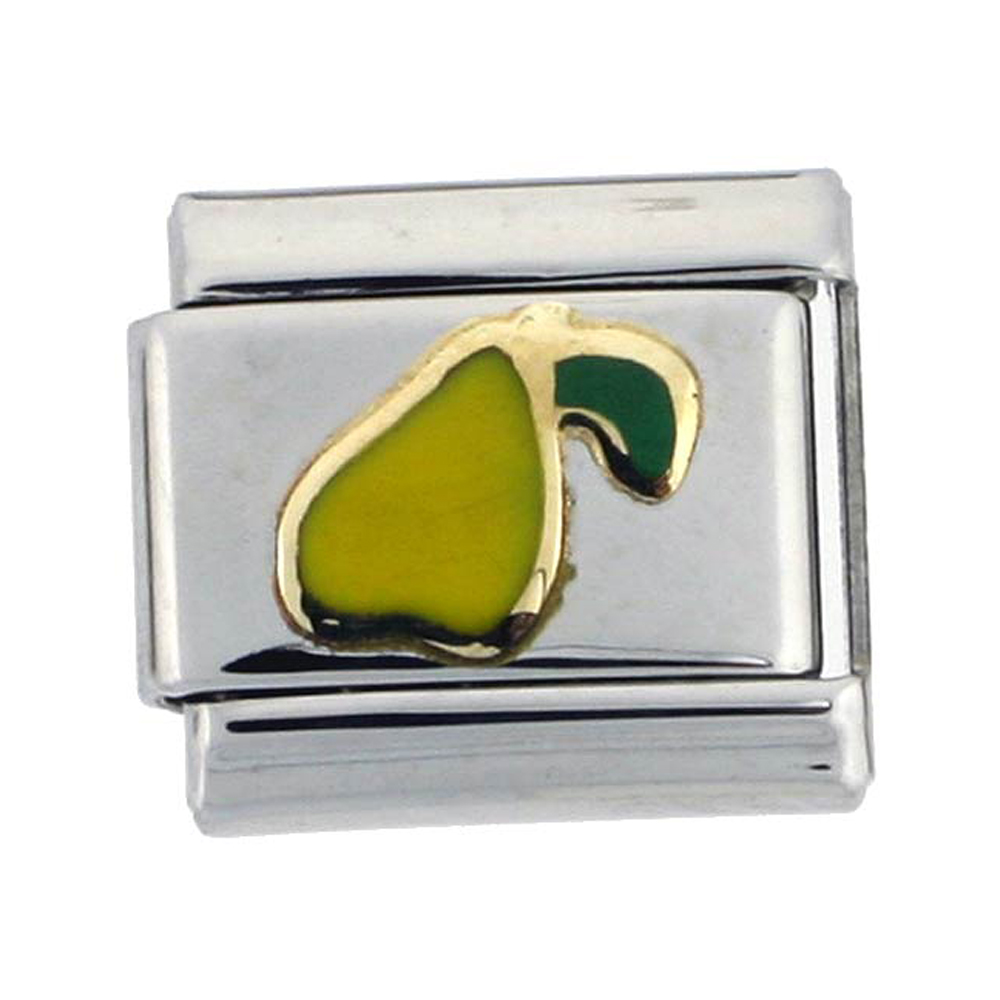 Stainless Steel 18k Gold Pear Charm for Italian Charm Bracelets