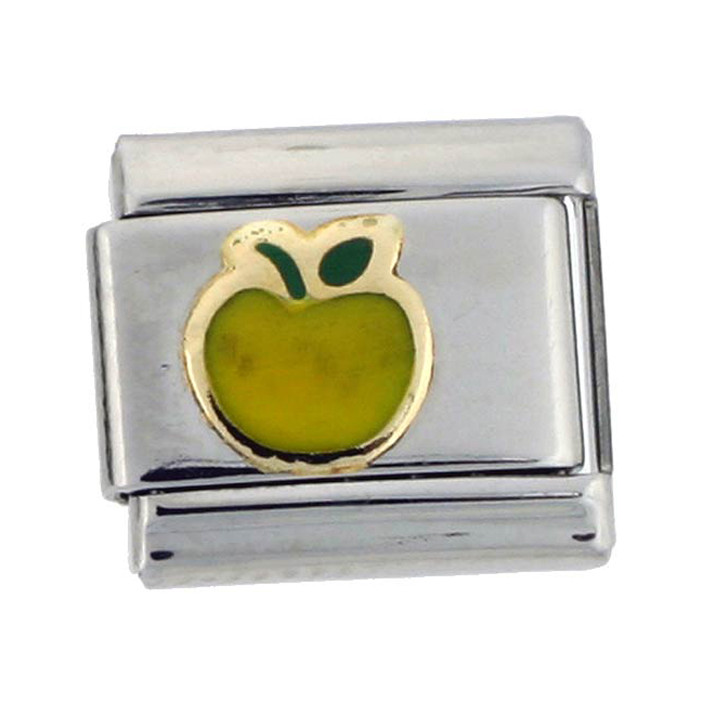 Stainless Steel 18k Gold Apple Charm for Italian Charm Bracelets