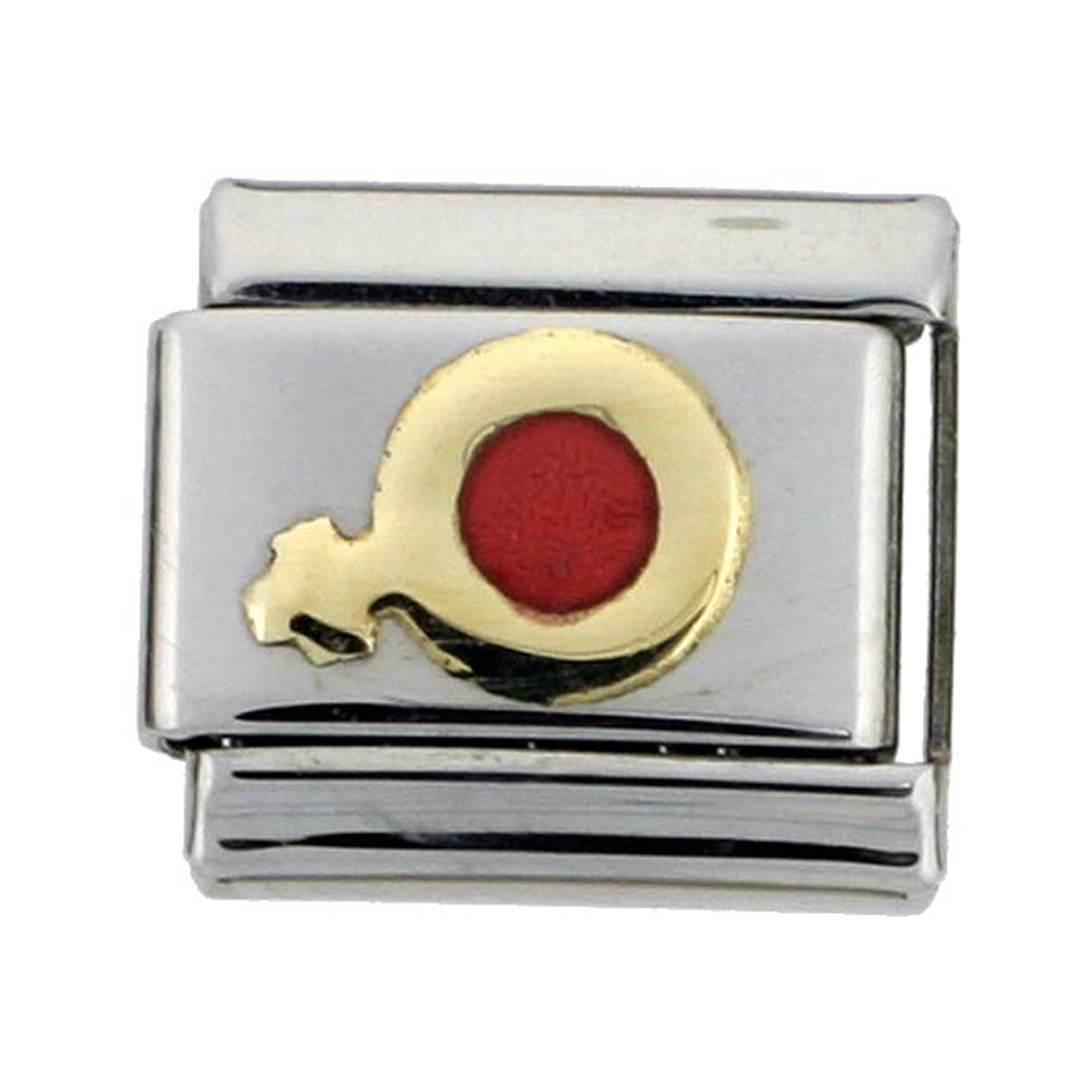 Stainless Steel 18k Gold Female Symbol Charm for Italian Charm Bracelets Red Enamel