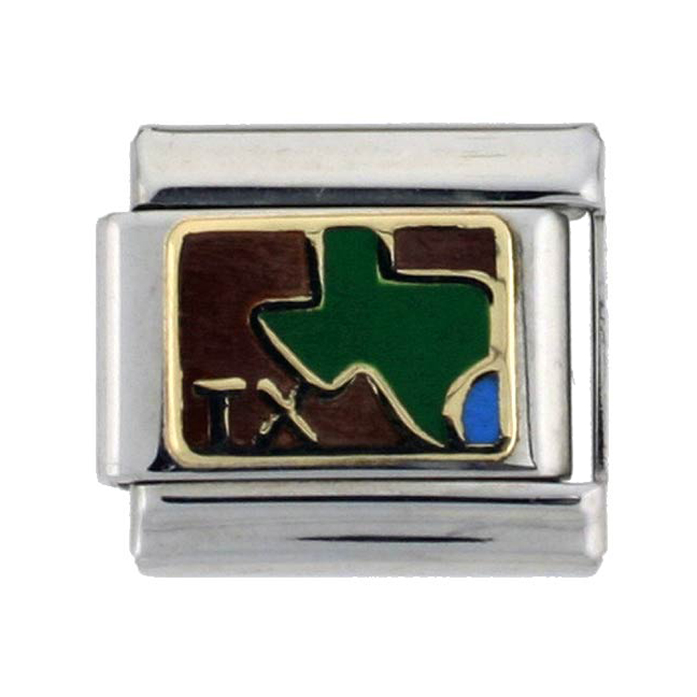 Stainless Steel 18k Gold Texas Map Charm for Italian Charm Bracelets