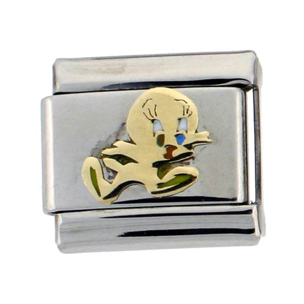 Stainless Steel 18k Gold Birdie Charm for Italian Charm Bracelets