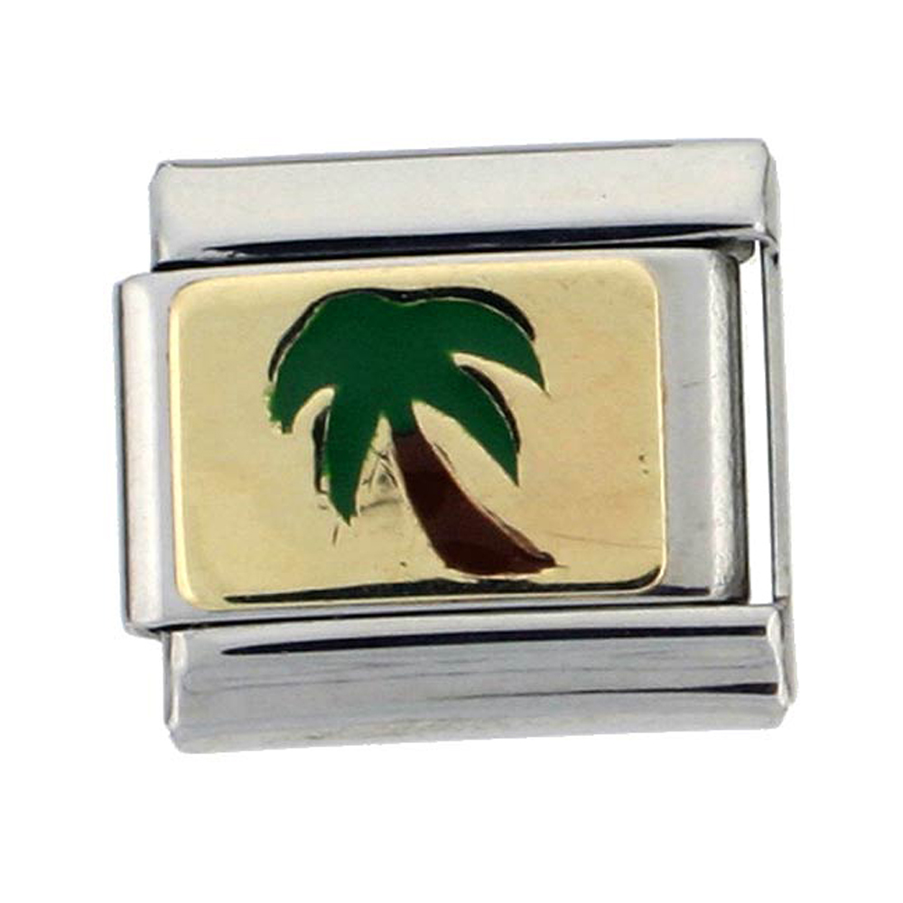 Stainless Steel 18k Gold Palm Tree Charm for Italian Charm Bracelets