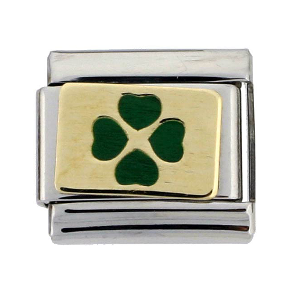 Stainless Steel 18k Gold 4 Leaf Clover Charm for Italian Charm Bracelets