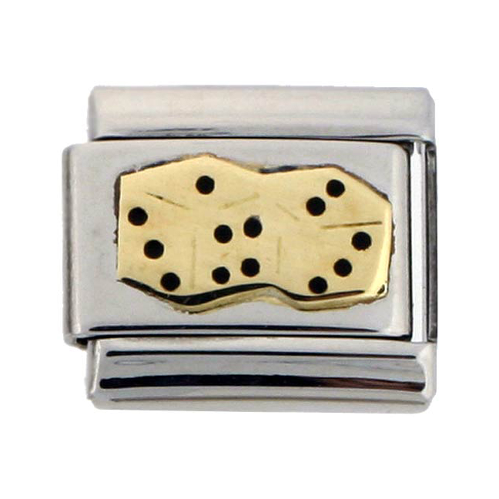 Stainless Steel 18k Gold Pair Of Dice Charm for Italian Charm Bracelets