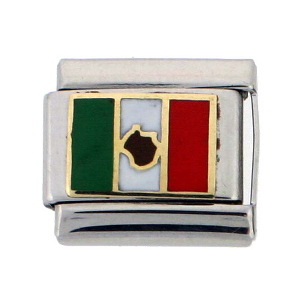 Stainless Steel 18k Gold Mexican Flag Charm for Italian Charm Bracelets