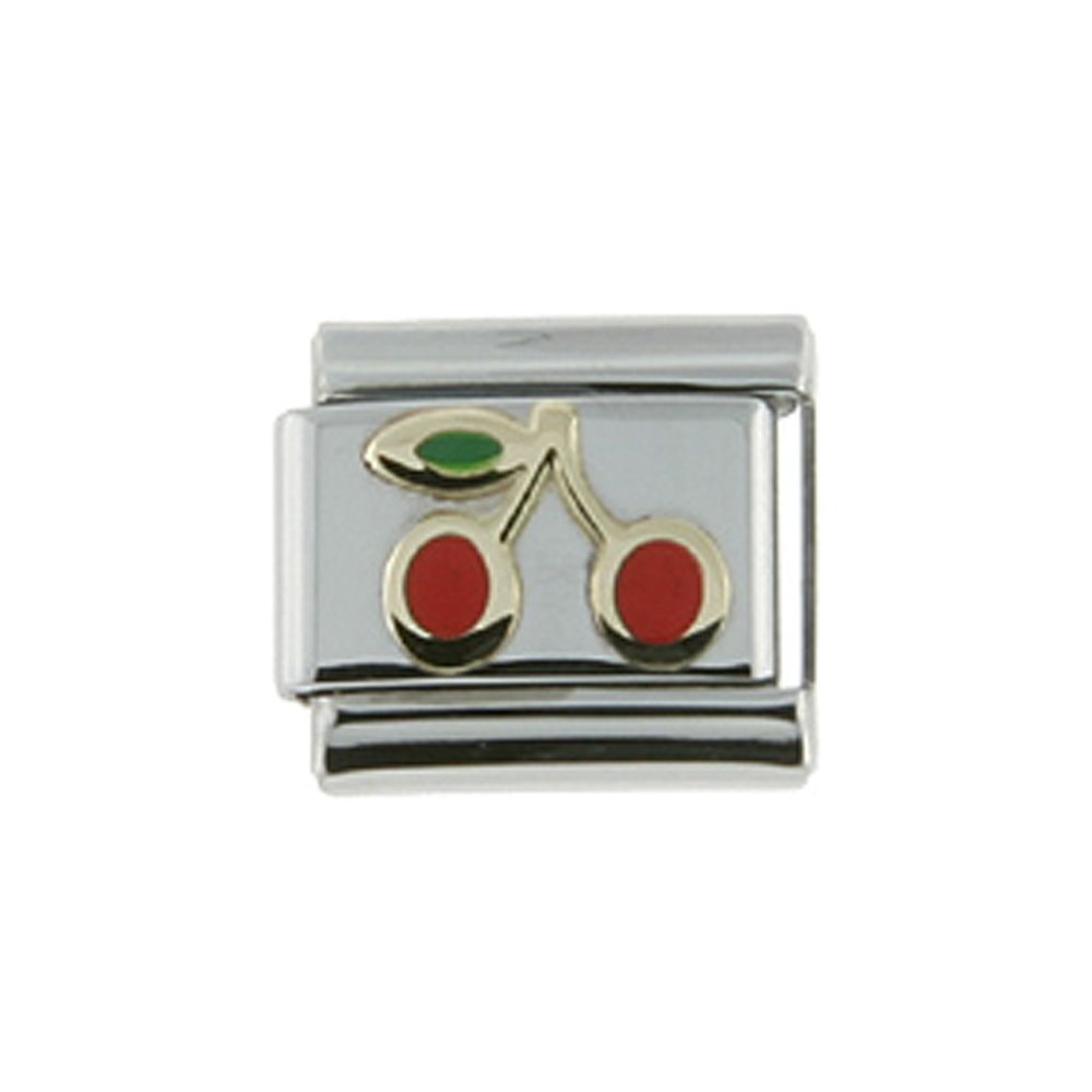 Stainless Steel 18k Gold Double Cherry Charm for Italian Charm Bracelets