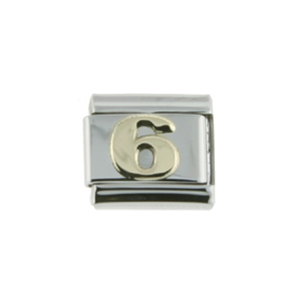 Stainless Steel 18k Gold Number 6 Charm for Italian Charm Bracelets 9mm