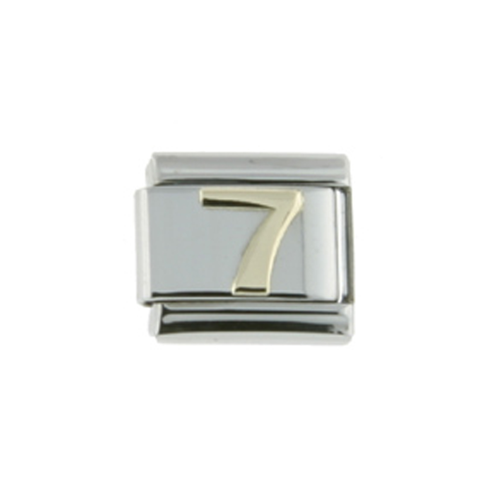 Stainless Steel 18k Gold Number 7 Charm for Italian Charm Bracelets 9mm