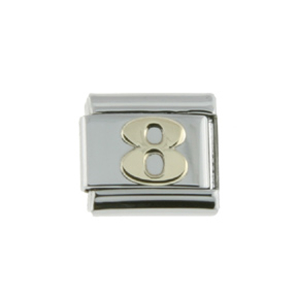 Stainless Steel 18k Gold Number 8 Charm for Italian Charm Bracelets 9mm