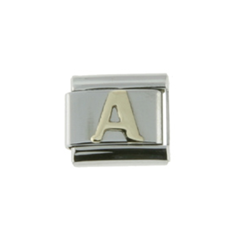 Stainless Steel 18k Gold Italian Charm Initial Letter A for Italian Charm Bracelets