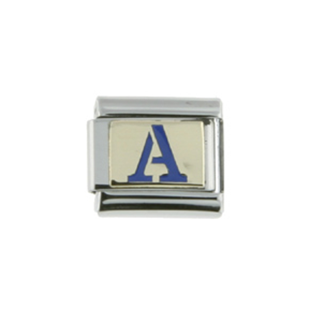 Stainless Steel 18k Gold Italian Charm Initial Letter A for Italian Charm Bracelets Blue Enamel