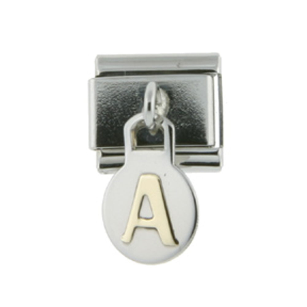 Stainless Steel 18k Gold Hanging Italian Charm Initial Letter A for Italian Charm Bracelets