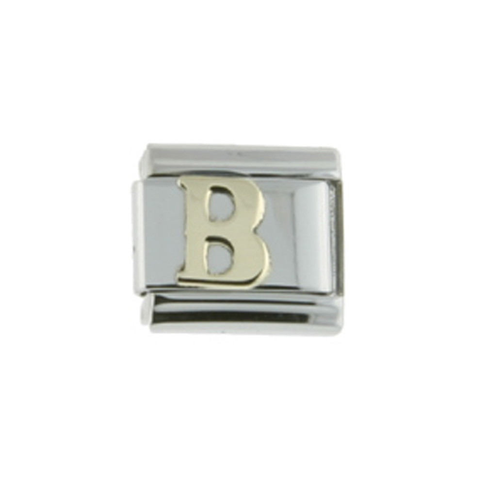 Stainless Steel 18k Gold Italian Charm Initial Letter B for Italian Charm Bracelets