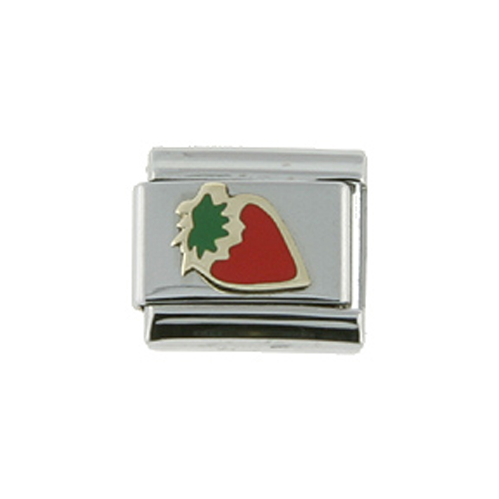 Stainless Steel 18k Gold Strawberry Charm for Italian Charm Bracelets