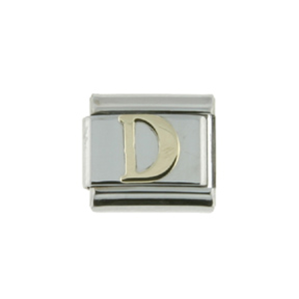 Stainless Steel 18k Gold Italian Charm Initial Letter D for Italian Charm Bracelets