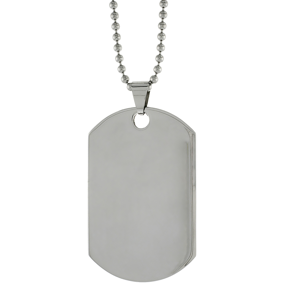 Stainless Steel Dog Tag Full Size Thick Plate 2 x 1 1/4 in. comes with 30 in. 2 mm Ball Chain