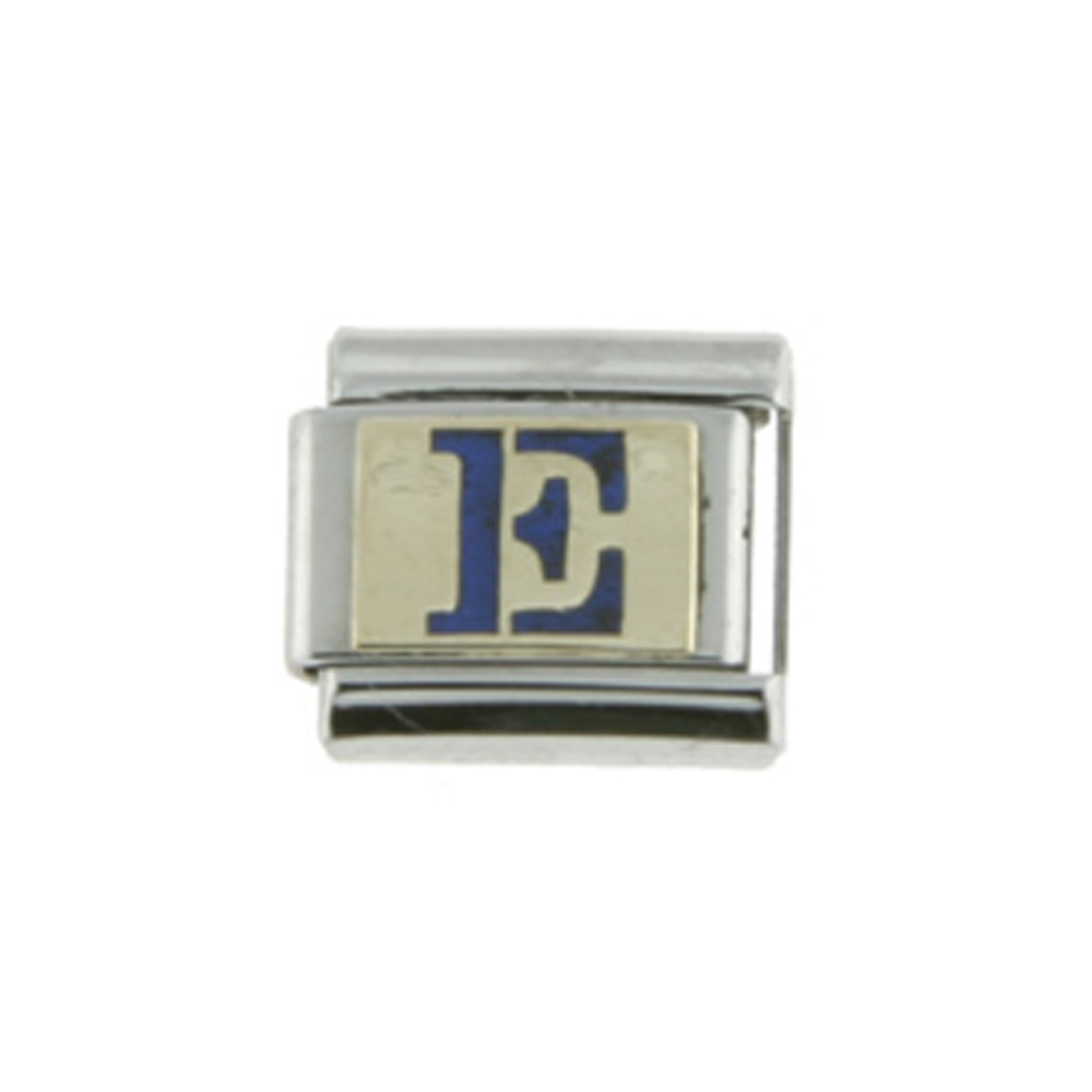 Stainless Steel 18k Gold Italian Charm Initial Letter E for Italian Charm Bracelets Blue Enamel