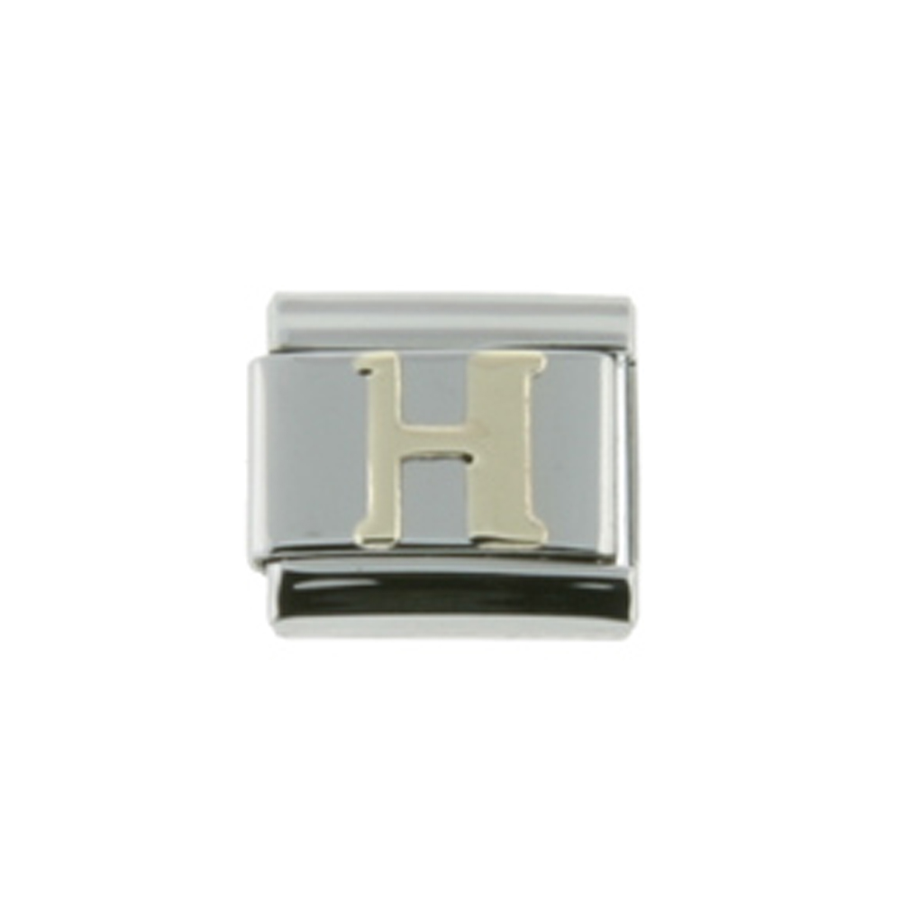 Stainless Steel 18k Gold Italian Charm Initial Letter H for Italian Charm Bracelets