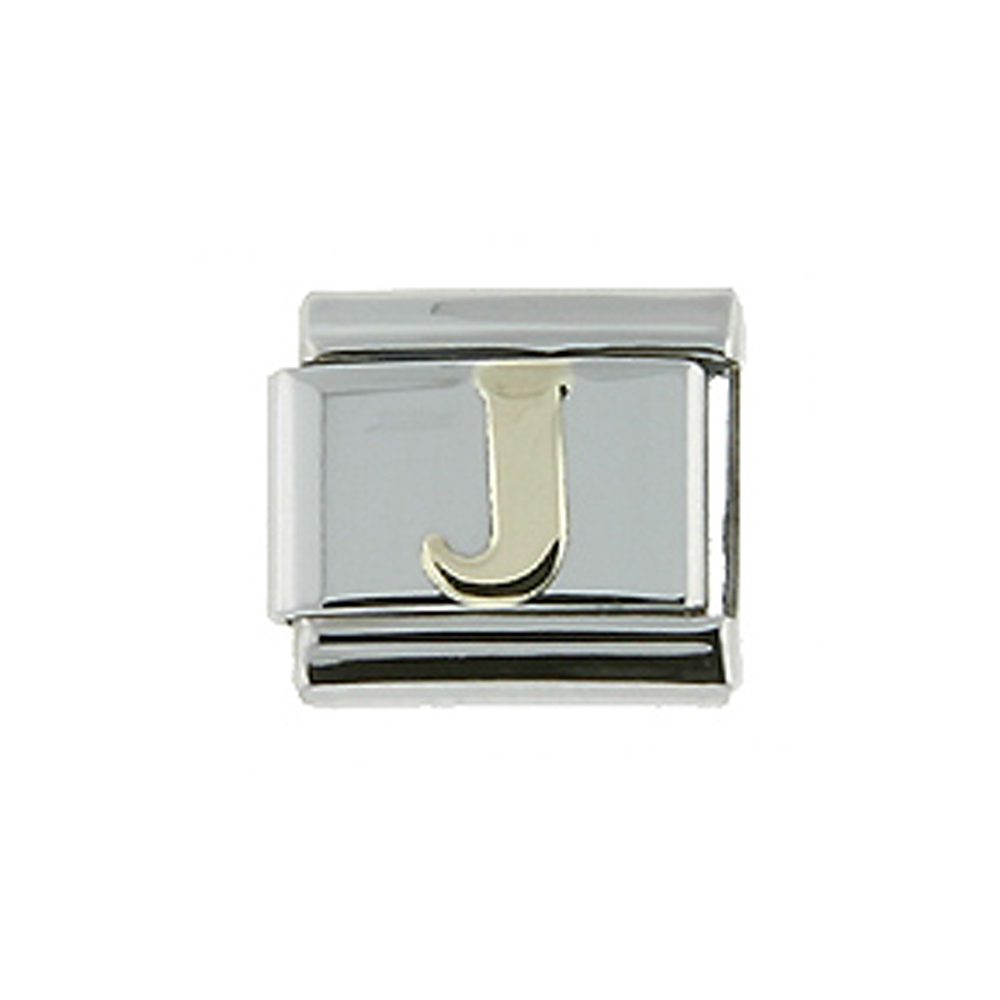 Stainless Steel 18k Gold Italian Charm Initial Letter J for Italian Charm Bracelets