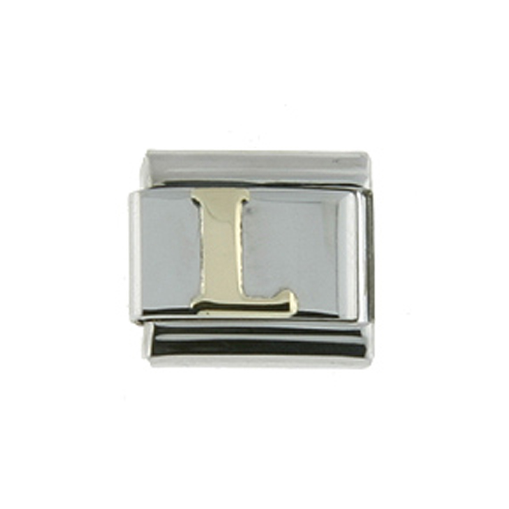 Stainless Steel 18k Gold Italian Charm Initial Letter L for Italian Charm Bracelets
