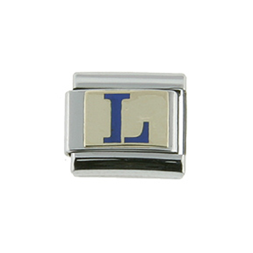 Stainless Steel 18k Gold Italian Charm Initial Letter L for Italian Charm Bracelets Blue Enamel