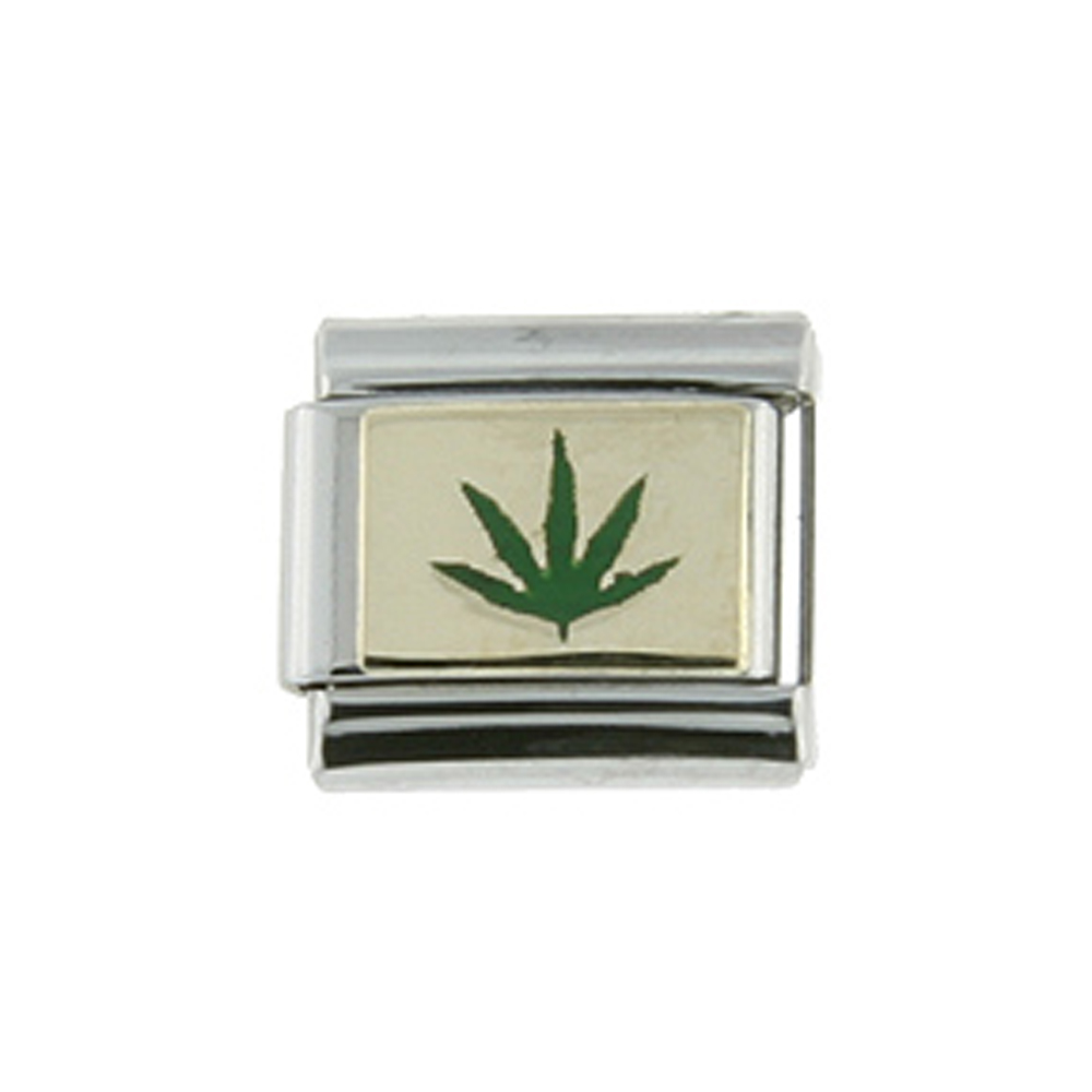 Stainless Steel 18k Gold Cannabis Leaf Charm for Italian Charm Bracelets