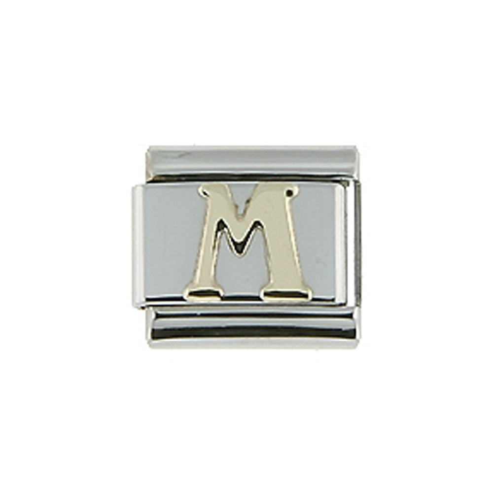 Stainless Steel 18k Gold Italian Charm Initial Letter M for Italian Charm Bracelets