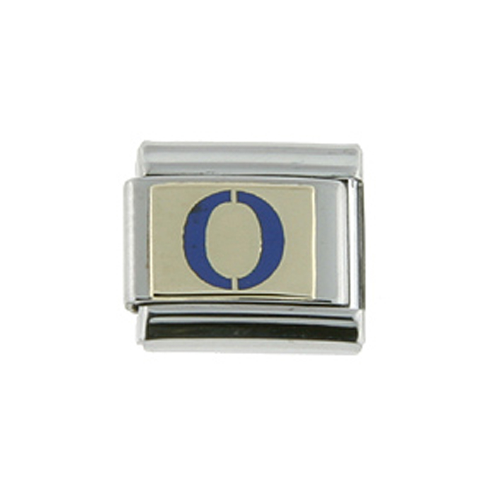 Stainless Steel 18k Gold Italian Charm Initial Letter O for Italian Charm Bracelets Blue Enamel