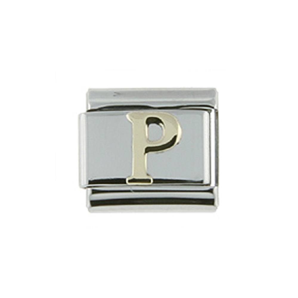 Stainless Steel 18k Gold Italian Charm Initial Letter P for Italian Charm Bracelets
