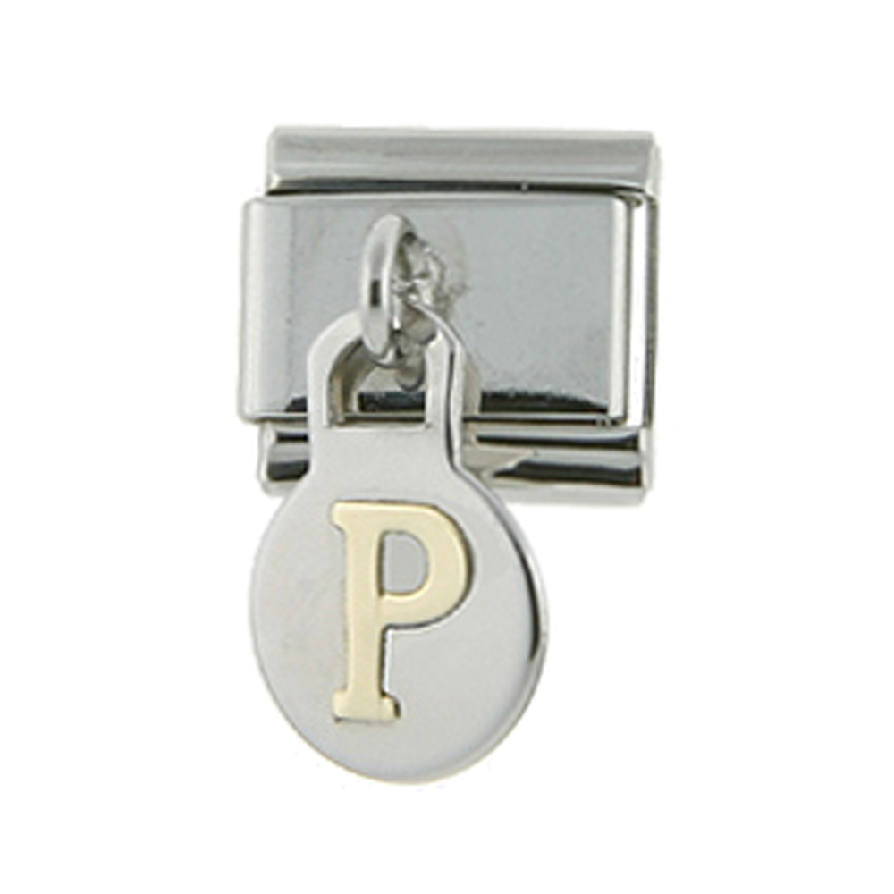 Stainless Steel 18k Gold Hanging Italian Charm Initial Letter P for Italian Charm Bracelets
