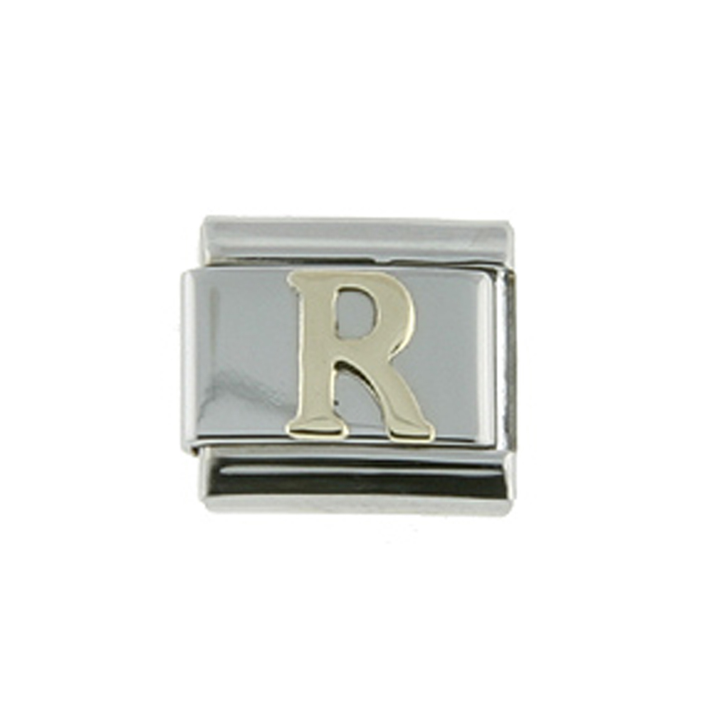 Stainless Steel 18k Gold Italian Charm Initial Letter R for Italian Charm Bracelets