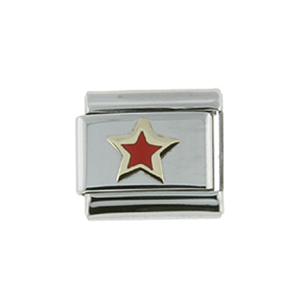 Stainless Steel 18k Gold Red Star Charm for Italian Charm Bracelets