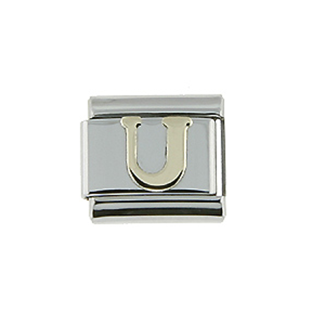 Stainless Steel 18k Gold Italian Charm Initial Letter U for Italian Charm Bracelets