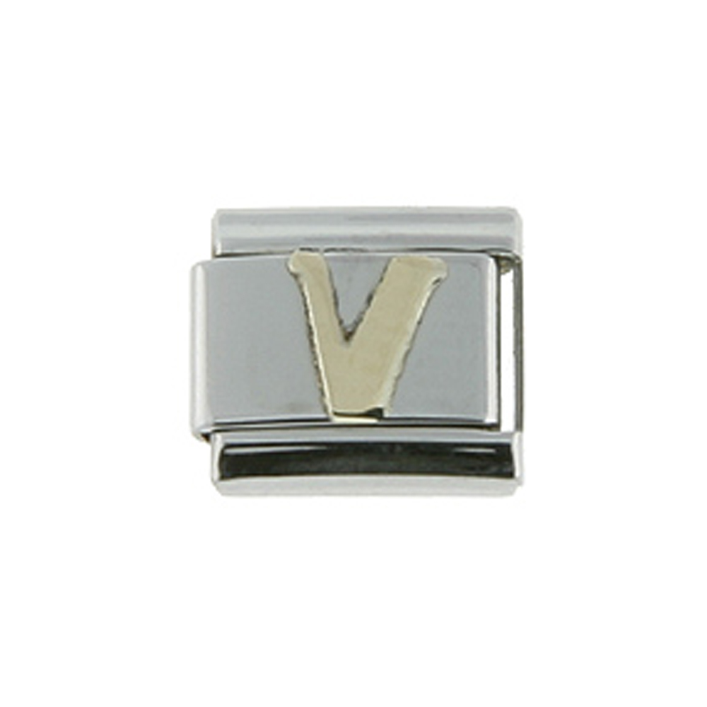 Stainless Steel 18k Gold Italian Charm Initial Letter V for Italian Charm Bracelets