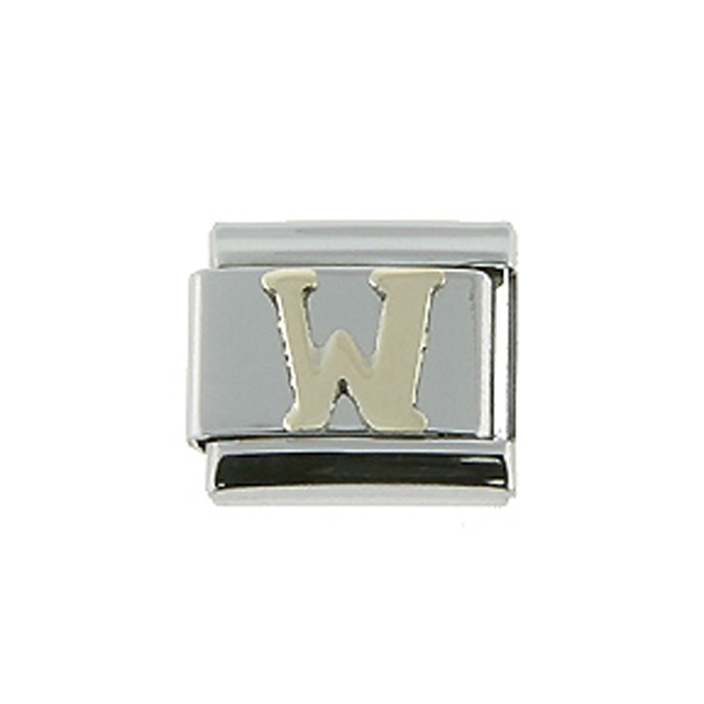 Stainless Steel 18k Gold Italian Charm Initial Letter W for Italian Charm Bracelets