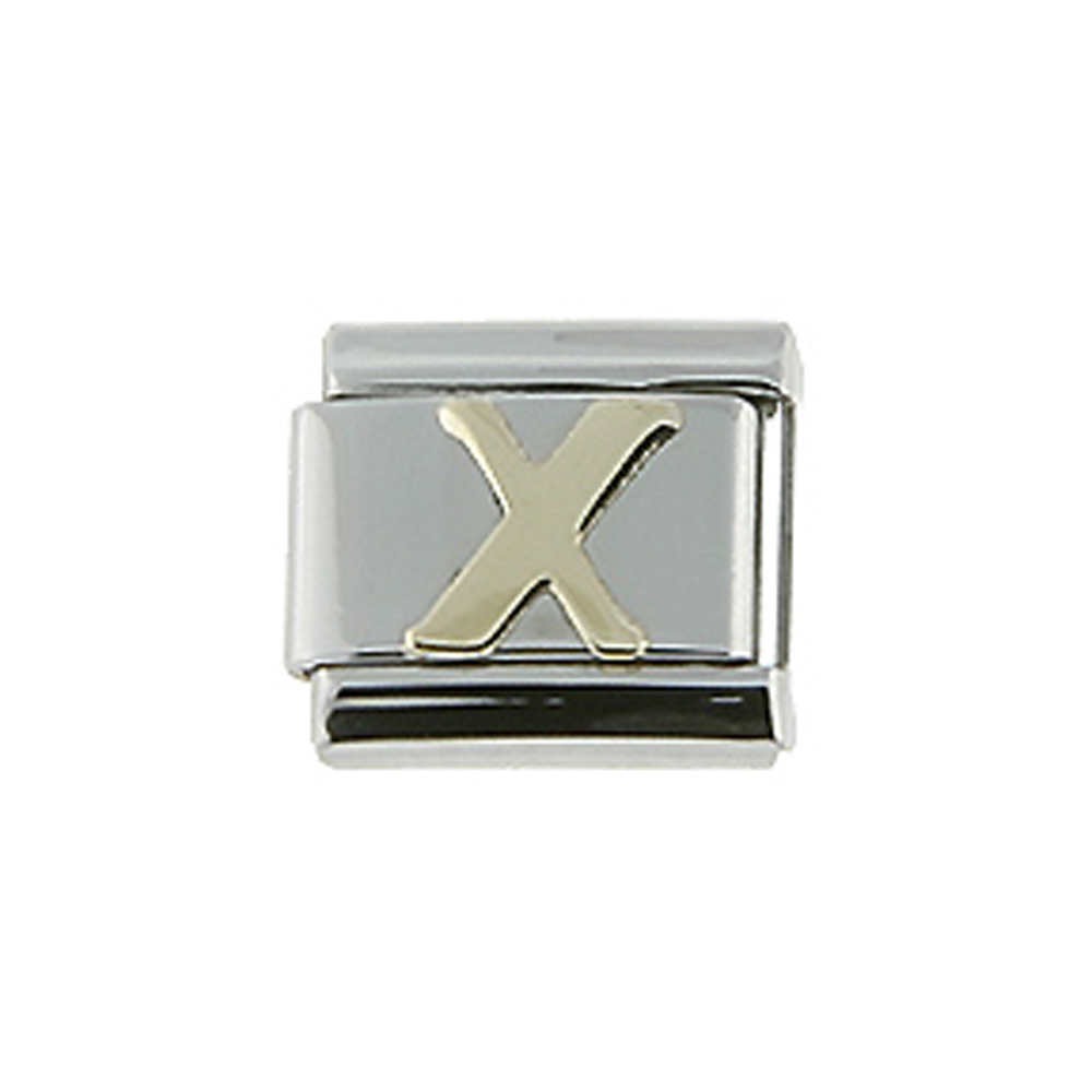 Stainless Steel 18k Gold Italian Charm Initial Letter X for Italian Charm Bracelets