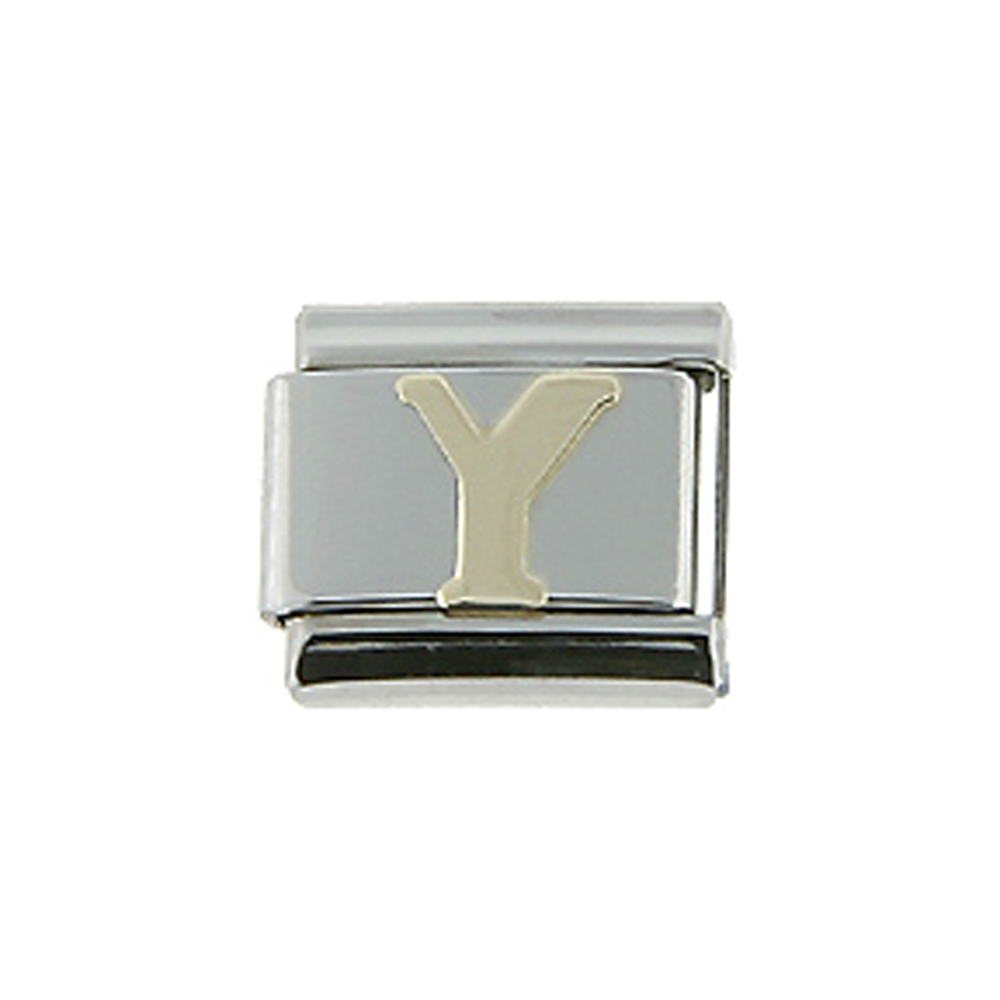 Stainless Steel 18k Gold Italian Charm Initial Letter Y for Italian Charm Bracelets